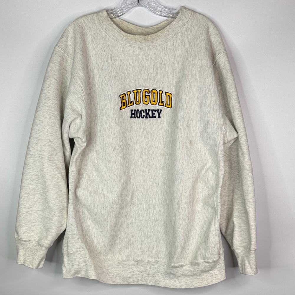 Vintage Gray Bear UW Eau Claire Bluegold Hockey Crewneck Gray Sweatshirt Size XL